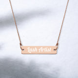 Lash artist Engraved Silver Bar Chain Necklace