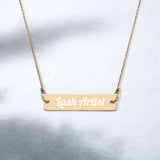 Lash artist Engraved Silver Bar Chain Necklace