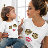 Eye Lashes Red Lips Print Women and Kids T-shirt Funny Family Matching Clothes Summer Mother and Daughter Clothes Casual Tshirt