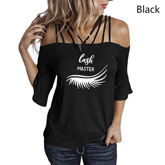 Eye lashes extensions T Shirt  Lash strapless T-shirt Ladies Tops