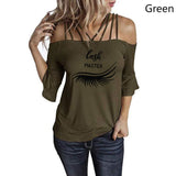 Eye lashes extensions T Shirt  Lash strapless T-shirt Ladies Tops