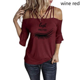 Eye lashes extensions T Shirt  Lash strapless T-shirt Ladies Tops