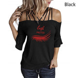 Eye lashes extensions T Shirt  Lash strapless T-shirt Ladies Tops