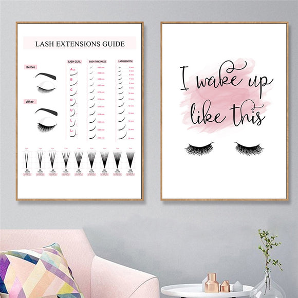 Lash Extensions Guide Poster Makeup Posters And Prints Eyelash Canvas Painting Quotes Wall Art Print Pictures Girls Room Decor