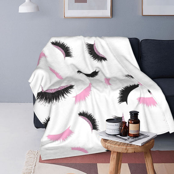 Eyelash Lashes Pattern Blankets Flannel Spring Autumn Beautiful Eyes Lightweight Throw Blankets for Bed Travel Rug Piece