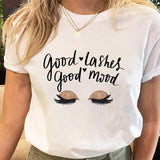 Eye Lashes Print Tees Tshirt Cartoon coffee