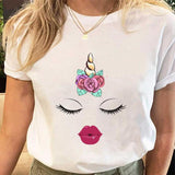 Eye Lashes Print Tees Tshirt Female  Short Sleeve  Ladies