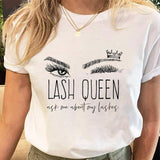 Eye Lashes Print Tees Tshirt Female  Short Sleeve  Ladies