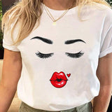 Eye Lashes Print Tees Tshirt Female  Short Sleeve  Ladies