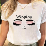 Eye Lashes Print Tees Tshirt Female  Short Sleeve  Ladies