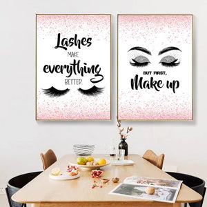 Lovely Nails Makeup Print Poster Lashes Make Everything Better Quotes Wall Art Eyelash Picture For Bedroom Decoration Home Decor