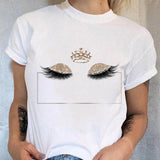 Women 90s Trend Cute Tee Fashion Eye Lashes T-shirt Lady Graphic Top Female T Shirt Cartoon Regular Print Short Sleeve Clothing