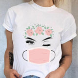 Women 90s Trend Cute Tee Fashion Eye Lashes T-shirt Lady Graphic Top Female T Shirt Cartoon Regular Print Short Sleeve Clothing