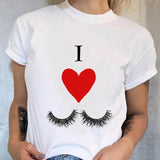 Women 90s Trend Cute Tee Fashion Eye Lashes T-shirt Lady Graphic Top Female T Shirt Cartoon Regular Print Short Sleeve Clothing