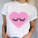 Women 90s Trend Cute Tee Fashion Eye Lashes T-shirt Lady Graphic Top Female T Shirt Cartoon Regular Print Short Sleeve Clothing