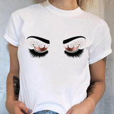 Women 90s Trend Cute Tee Fashion Eye Lashes T-shirt Lady Graphic Top Female T Shirt Cartoon Regular Print Short Sleeve Clothing