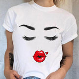 Women 90s Trend Cute Tee Fashion Eye Lashes T-shirt Lady Graphic Top Female T Shirt Cartoon Regular Print Short Sleeve Clothing