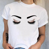 Women 90s Trend Cute Tee Fashion Eye Lashes T-shirt Lady Graphic Top Female T Shirt Cartoon Regular Print Short Sleeve Clothing