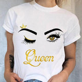 Women 90s Trend Cute Tee Fashion Eye Lashes T-shirt Lady Graphic Top Female T Shirt Cartoon Regular Print Short Sleeve Clothing