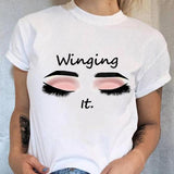 Women 90s Trend Cute Tee Fashion Eye Lashes T-shirt Lady Graphic Top Female T Shirt Cartoon Regular Print Short Sleeve Clothing