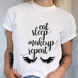 Women 90s Trend Cute Tee Fashion Eye Lashes T-shirt Lady Graphic Top Female T Shirt Cartoon Regular Print Short Sleeve Clothing