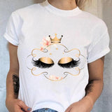 Women 90s Trend Cute Tee Fashion Eye Lashes T-shirt Lady Graphic Top Female T Shirt Cartoon Regular Print Short Sleeve Clothing