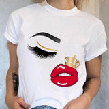 Women 90s Trend Cute Tee Fashion Eye Lashes T-shirt Lady Graphic Top Female T Shirt Cartoon Regular Print Short Sleeve Clothing