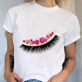 Women 90s Trend Cute Tee Fashion Eye Lashes T-shirt Lady Graphic Top Female T Shirt Cartoon Regular Print Short Sleeve Clothing