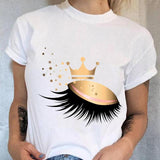 Women 90s Trend Cute Tee Fashion Eye Lashes T-shirt Lady Graphic Top Female T Shirt Cartoon Regular Print Short Sleeve Clothing