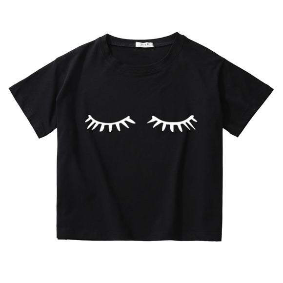 eye lash  crop top women breathable cotton short sleeve t-shirt women O-neck short tee shirt summer top women clothing harajuku