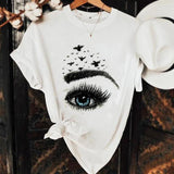 Women Fashion Tshirt Top Clothes Clothing Female Leopard Eyelashes Trend Eye Lashes Summer Short Sleeve Graphic Tee T-shirt