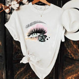 Women Fashion Tshirt Top Clothes Clothing Female Leopard Eyelashes Trend Eye Lashes Summer Short Sleeve Graphic Tee T-shirt