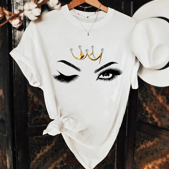 Women Eye Lashes Fashion Casual Make Up Eyelashes Tshirt Top Clothes Clothing Female Summer Short Sleeve Graphic Tee T-shirt