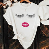 Women Eye Lashes Fashion Casual Make Up Eyelashes Tshirt Top Clothes Clothing Female Summer Short Sleeve Graphic Tee T-shirt