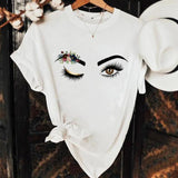 Women Eye Lashes Fashion Casual Make Up Eyelashes Tshirt Top Clothes Clothing Female Summer Short Sleeve Graphic Tee T-shirt