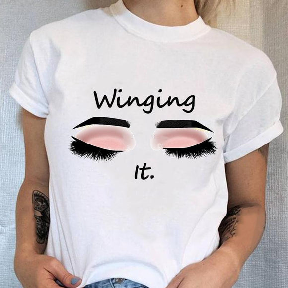 Women Tee Fashion Lovely New Style Eye Lashes T-shirt Graphic Top Female T Shirt Cartoon Regular Print Short Sleeve Clothing