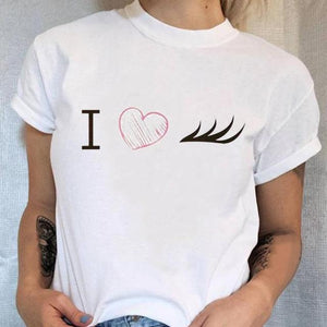 Women Tee Fashion Flower New Cute Eye Lashes T-shirt Lady Graphic Top Female T Shirt Cartoon Regular Print Short Sleeve Clothing