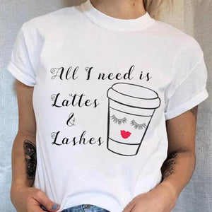 Women Tee Fashion Lovely New Style Eye Lashes T-shirt Graphic Top Female T Shirt Cartoon Regular Print Short Sleeve Clothing