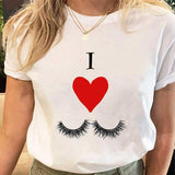 Eye Lashes Print Tees Tshirt Clothes  Tops Print Ladies T-Shirt