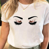 Eye Lashes Print Tees Tshirt Clothes  Tops Print Ladies T-Shirt