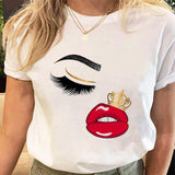 Eye Lashes Print Tees Tshirt Clothes  Tops Print Ladies T-Shirt