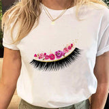 Eye Lashes Print Tees Tshirt Clothes  Tops Print Ladies T-Shirt