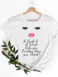 Casual Ladies T-shirts Clothing Short Sleeve Clothes Fashion Eye Lashes Letter Trend Summer Women T Female Graphic Tee