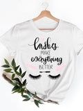 Casual Ladies T-shirts Clothing Short Sleeve Clothes Fashion Eye Lashes Letter Trend Summer Women T Female Graphic Tee