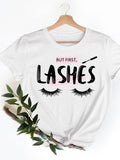 Casual Ladies T-shirts Clothing Short Sleeve Clothes Fashion Eye Lashes Letter Trend Summer Women T Female Graphic Tee