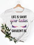 Casual Ladies T-shirts Clothing Short Sleeve Clothes Fashion Eye Lashes Letter Trend Summer Women T Female Graphic Tee