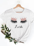 Casual Ladies T-shirts Clothing Short Sleeve Clothes Fashion Eye Lashes Letter Trend Summer Women T Female Graphic Tee