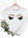 Casual Ladies T-shirts Clothing Short Sleeve Clothes Fashion Eye Lashes Letter Trend Summer Women T Female Graphic Tee