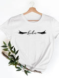 Casual Ladies T-shirts Clothing Short Sleeve Clothes Fashion Eye Lashes Letter Trend Summer Women T Female Graphic Tee