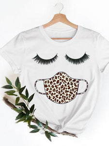 Casual Ladies T-shirts Clothing Short Sleeve Clothes Fashion Eye Lashes Letter Trend Summer Women T Female Graphic Tee